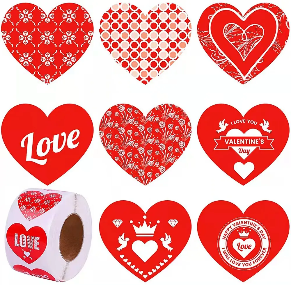 Heart Stickers Valentine's Day Love Self Adhesive Label Decals For Gift Wrapping DIY Craft Romantic Red Pink Patterns