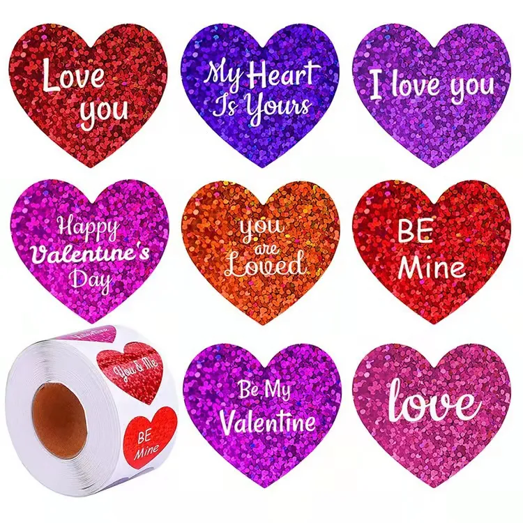 Heart Shape Stickers Laser Glitter Self Adhesive Romantic For Valentine's Day Gift Wrapping DIY Decoration