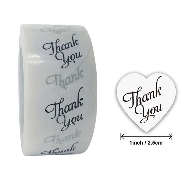 Adesivi Bianchi a Forma di Cuore Thank You Etichette Sigillo Decorative per Confezioni Regalo Forno Buste Decorazione Carta Adesiva