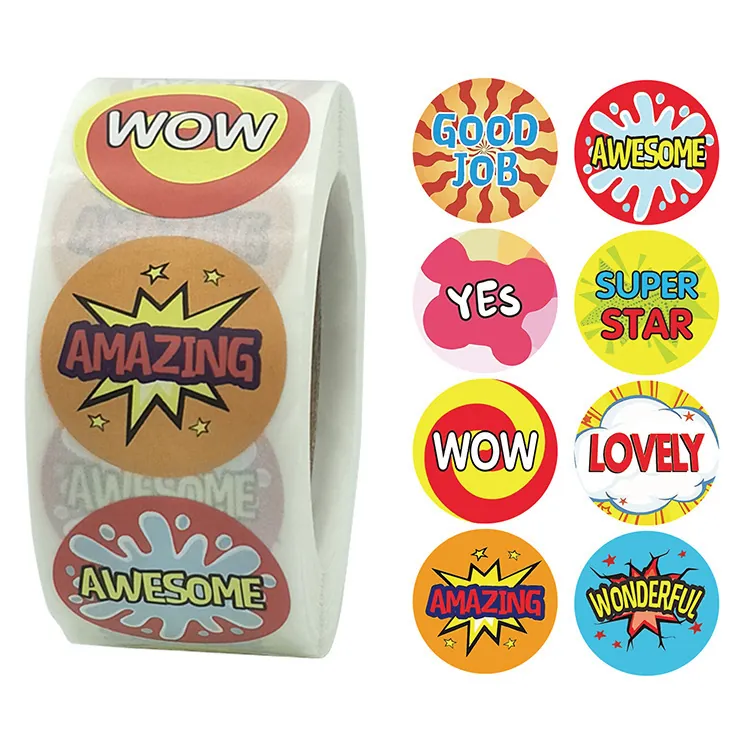 Reward Stickers Motivational Labels Colorful Round Self Adhesive Student Incentive Classroom Praise Patterns