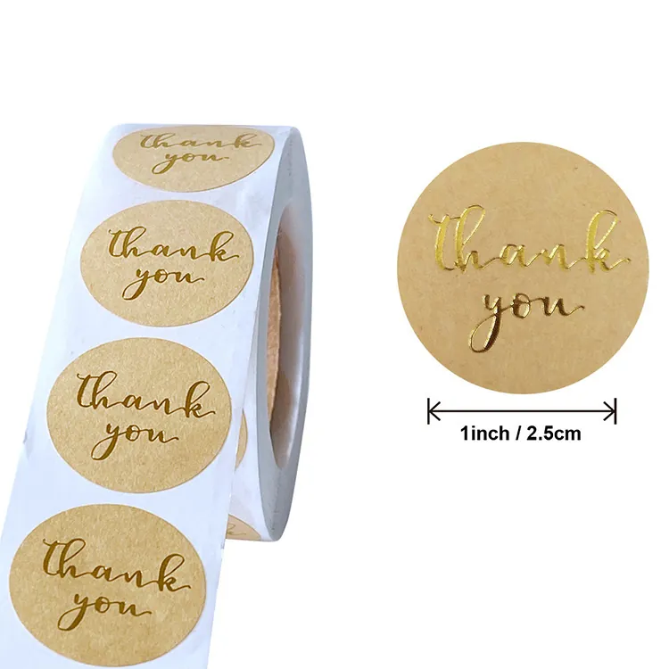Thank You Stickers Kraft Paper Gold Foil Round Labels For Gift Wrapping Sealing Small Business Packaging Decor