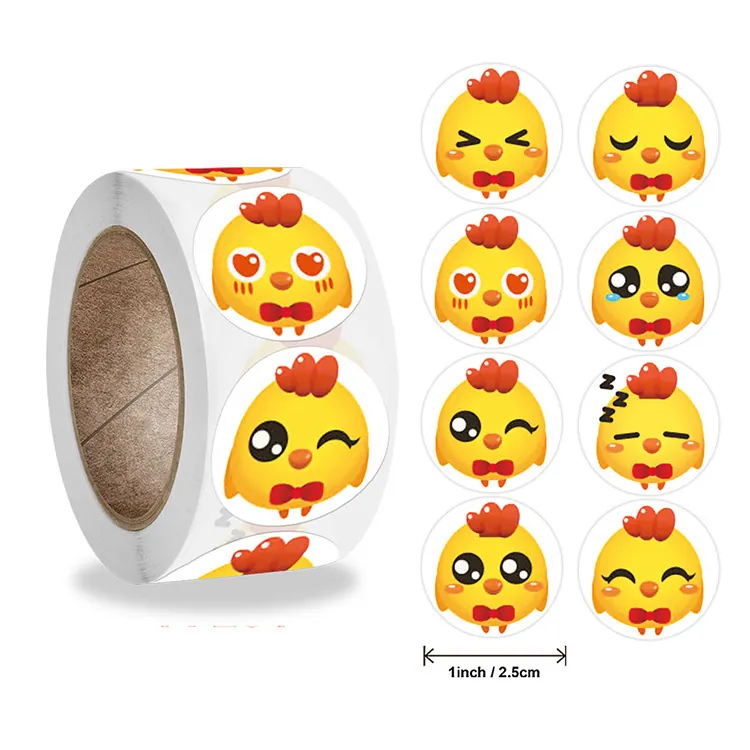 Adesivi Pasquali a Forma di Pulcino del Fumetto Etichette Decorative Tonde Gialle per Bambini Regalo Sigillo di Imballaggio