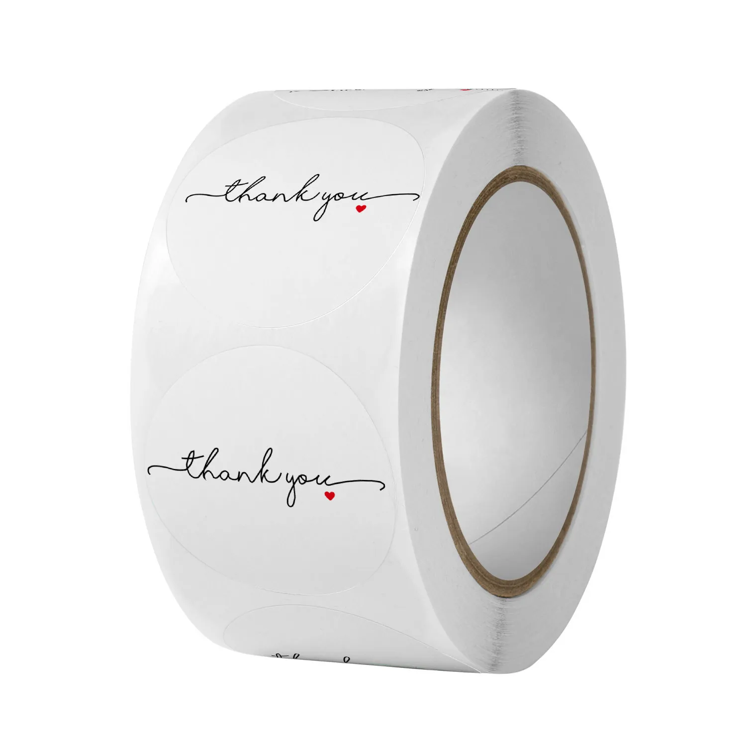 Round Thank You Stickers White Coated Paper Red Heart Pattern Gift Wrap Sealing Labels For Business Packaging Envelope Seal Roll
