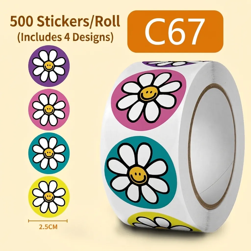 Adesivi Rotondi Margherita Sorridente Etichette Decorative Autoadesive Per Confezioni Regalo Scrapbooking Fai Da Te Agenda