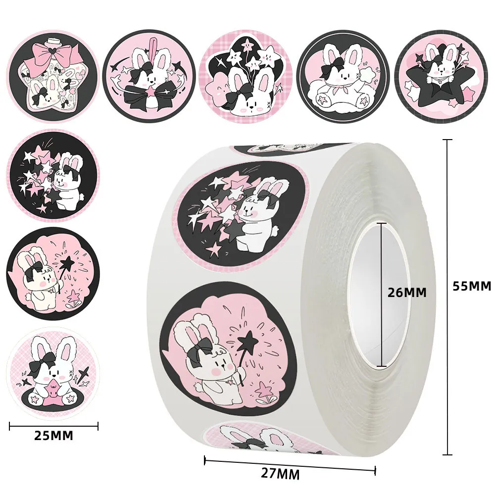 Cute Cartoon Rabbit Decorative Stickers Roll Copperplate Paper Sealing Labels Gift Packaging Scrapbooking Aesthetic DIY