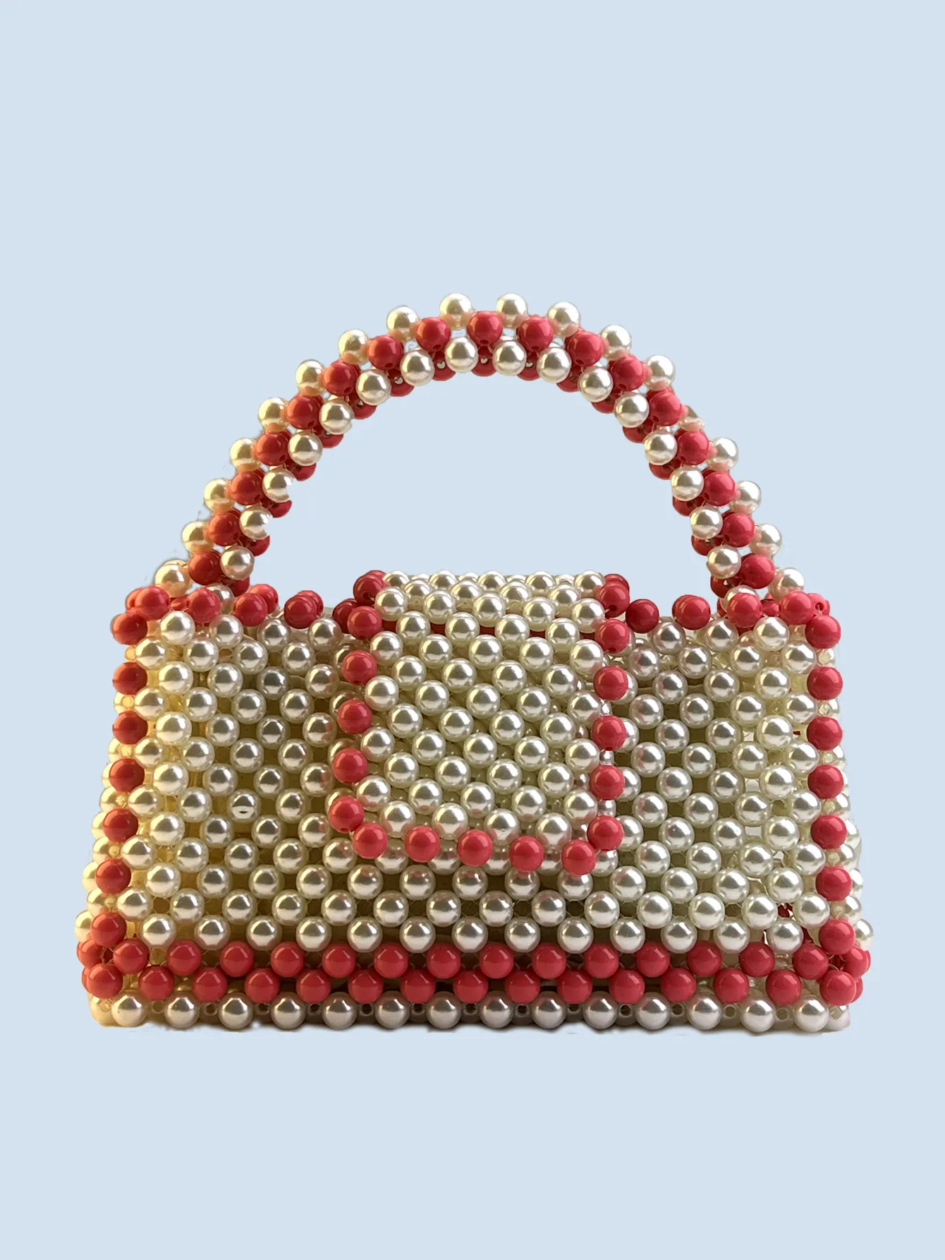 Sac À Main En Künstliche Perles Fait Main Acrylique Imitation Künstliche Perle Tissé Sac À Poignée Supérieure Couleur Contrastée Pour Femmes