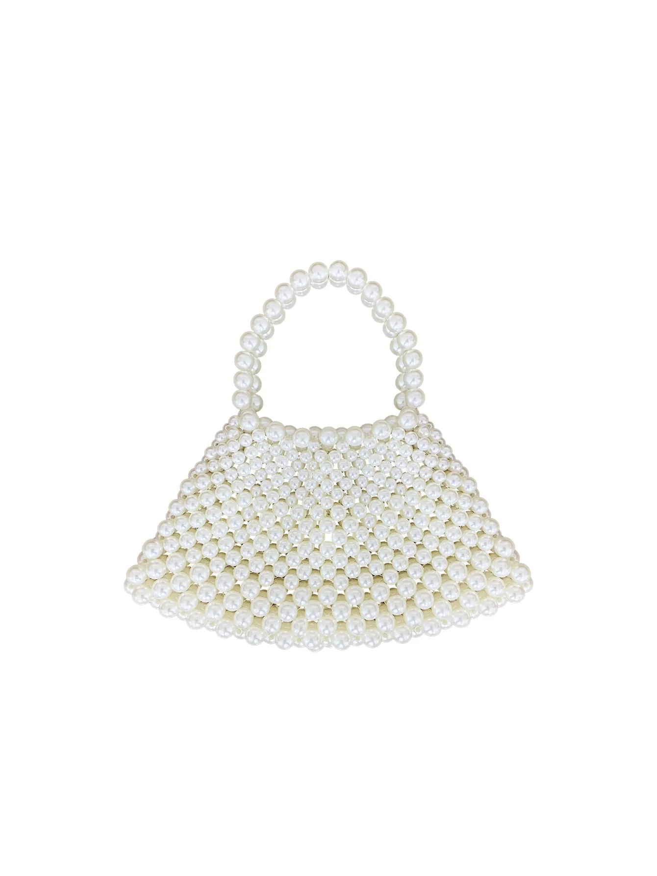 Elegante Handgefertigte Künstliche Perlen Fächerförmige Handtasche Damen Gewebte Hohle Mini Tote Bag Für Hochzeit Party Bankett Weiß