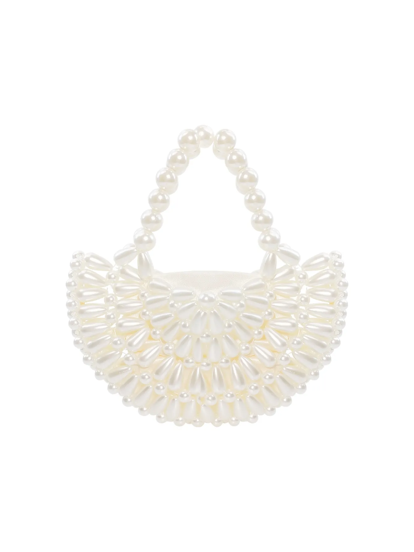 Fan Shaped Handmade Faux Artificial Pearl Beaded Handbag Elegant Women Evening Bag With Satin Lining Wedding Party Handbag