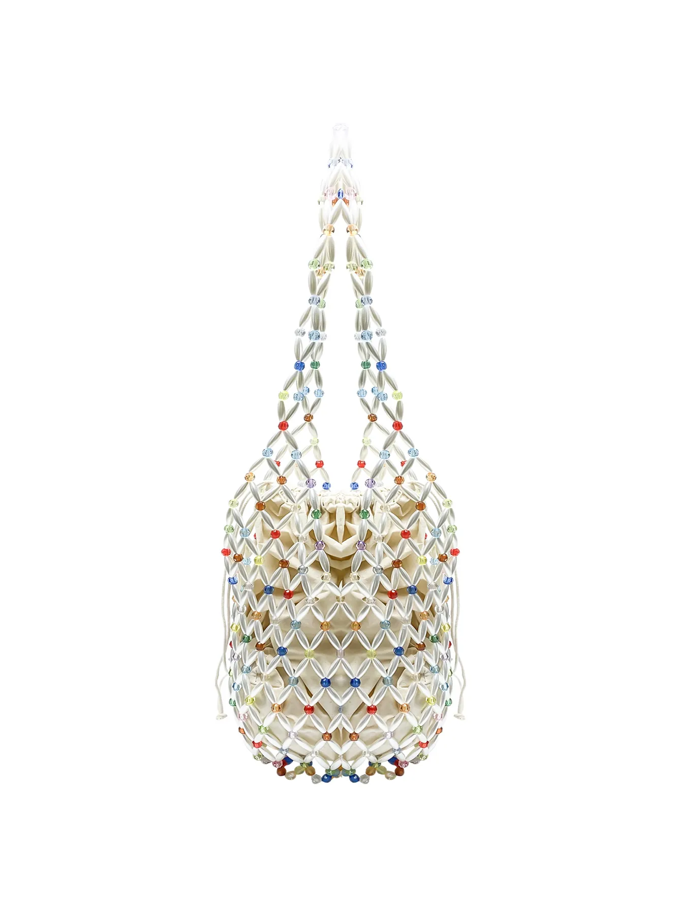 Handmade Beaded Hollow Woven Beach Bucket Bag Acrylic Colorful Beads With Drawstring Liner For Women Summer Travel