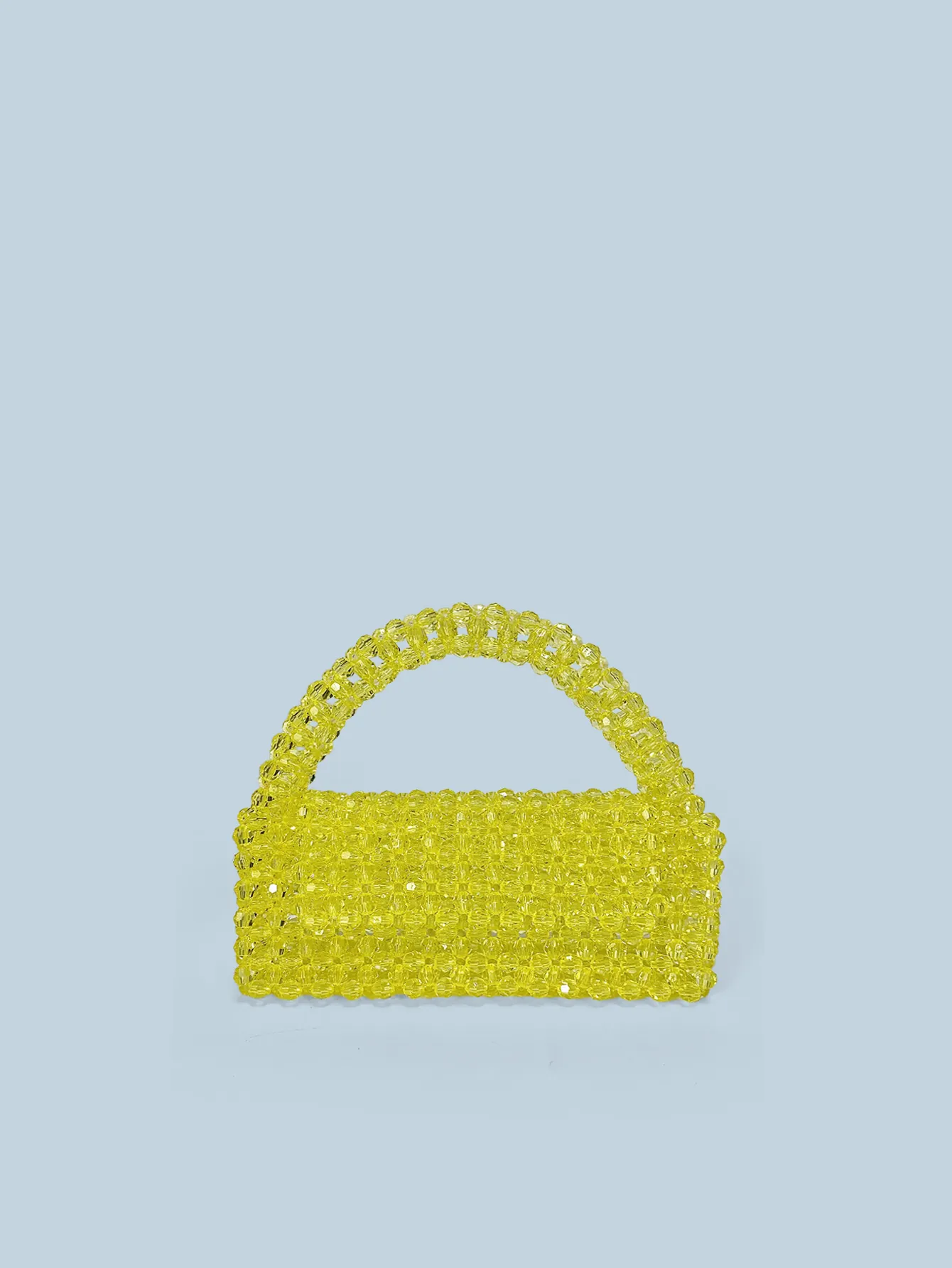 Women Handmade Beaded Handbag Acrylic Transparent Yellow Woven Flap Mini Top Handle Bag Trendy Summer Party Purse