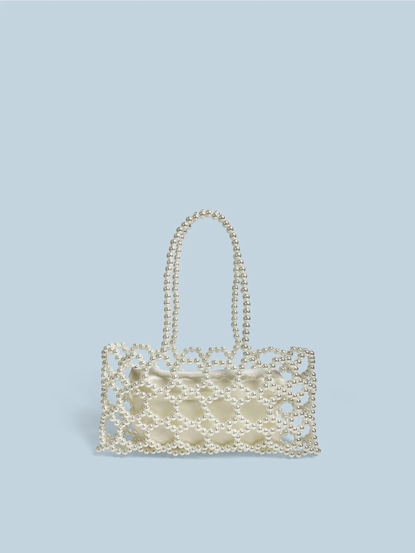 Sac À Main Künstliche Perles Fait Main Élégant Sac Tissé Ajouré Avec Pochette Intérieure Zippée Pour Femmes Mode Soirée