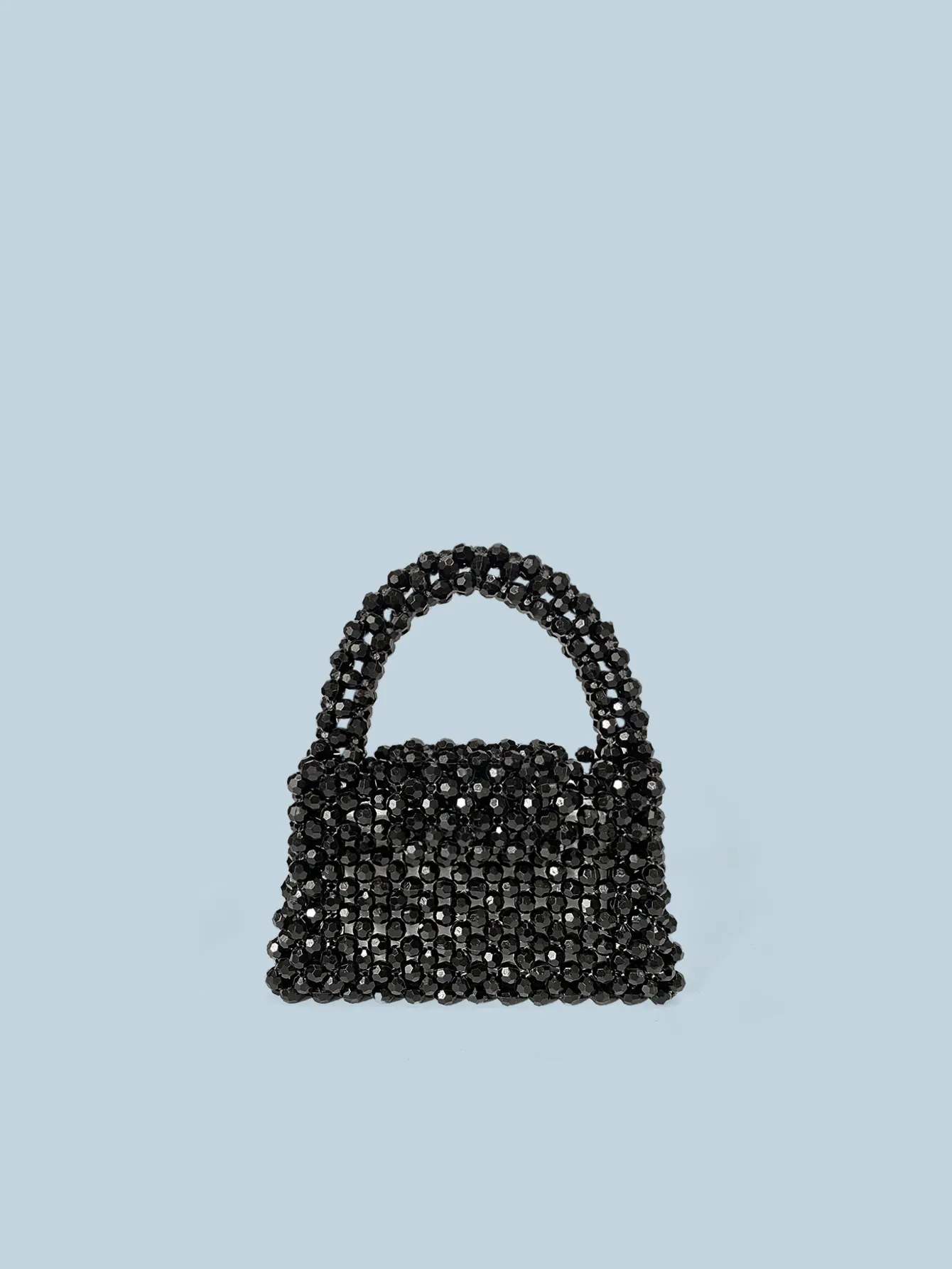 Handmade Woven Acrylic Beaded Handbag Mini Square Tote Evening Party Bag Fashion Accessory For Women Black Elegant