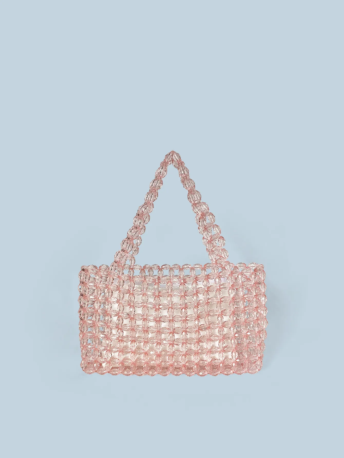 Women Handmade Acrylic Crystal Beaded Woven Handbag With Inner Pouch Cute Urban Minimalist Hollow Out Tote Bag For Daily Party