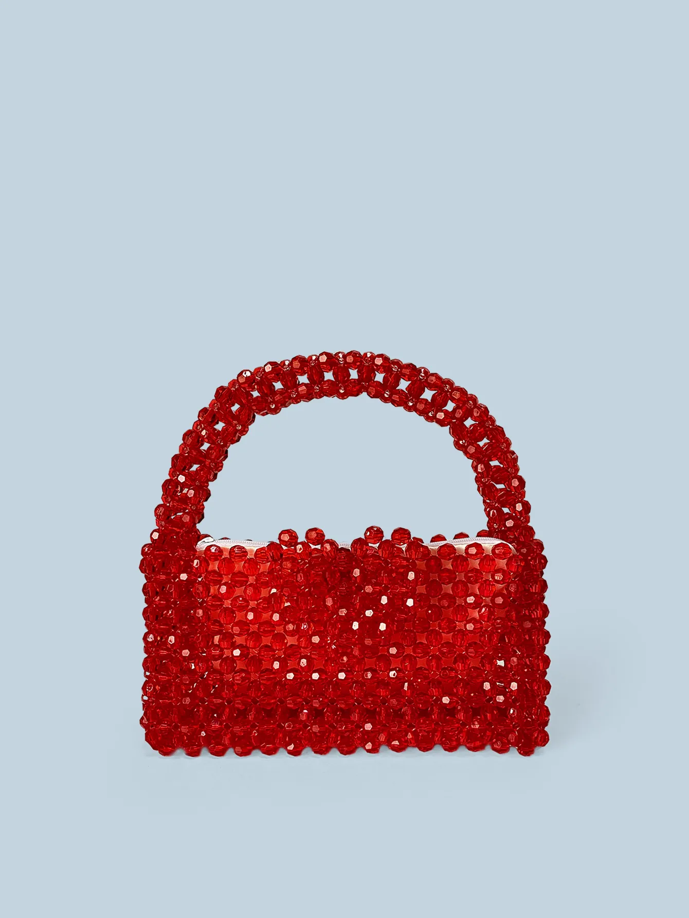 Élégant Sac à Main Perlé en Acrylique Tissé à la Main Style Français Rouge Fermoir Cœur Sac Carré pour Femme Fête