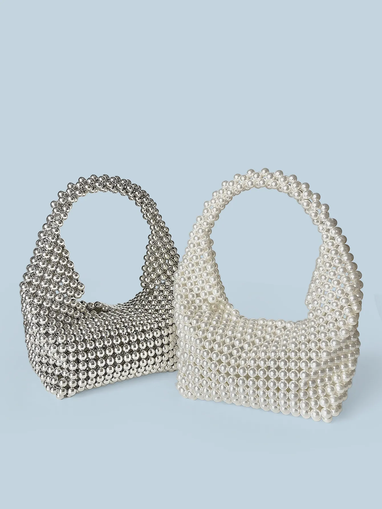 Handmade Beaded Handbag Faux Artificial Pearl Metallic Beads Evening Bag For Women Elegant Retro Wedding Party Hand Tote Bag