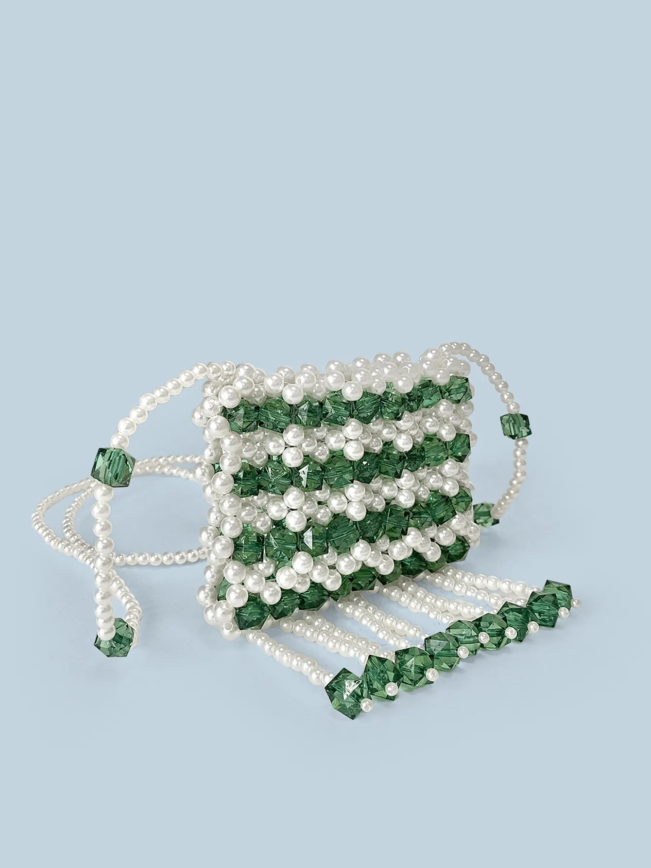 Handmade Beaded Mini Crossbody Bag Acrylic Faux Artificial Pearl Crystal Tassel Fringe Retro Elegant Lipstick Bag For Women Kids