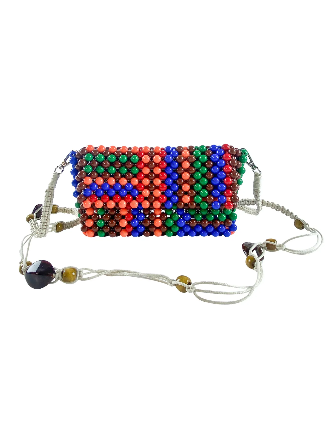 Handmade Beaded Crossbody Bag Colorful Acrylic Resin Beads Braided Rope Strap Ethnic Bohemian Style Shoulder Purse