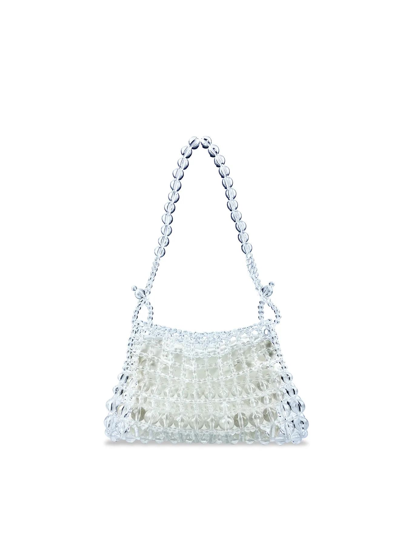 Transparent Acrylic Beaded Handbag Hand Woven Clear Bag With Inner Pouch Wedding Party Shoulder Bag For Women