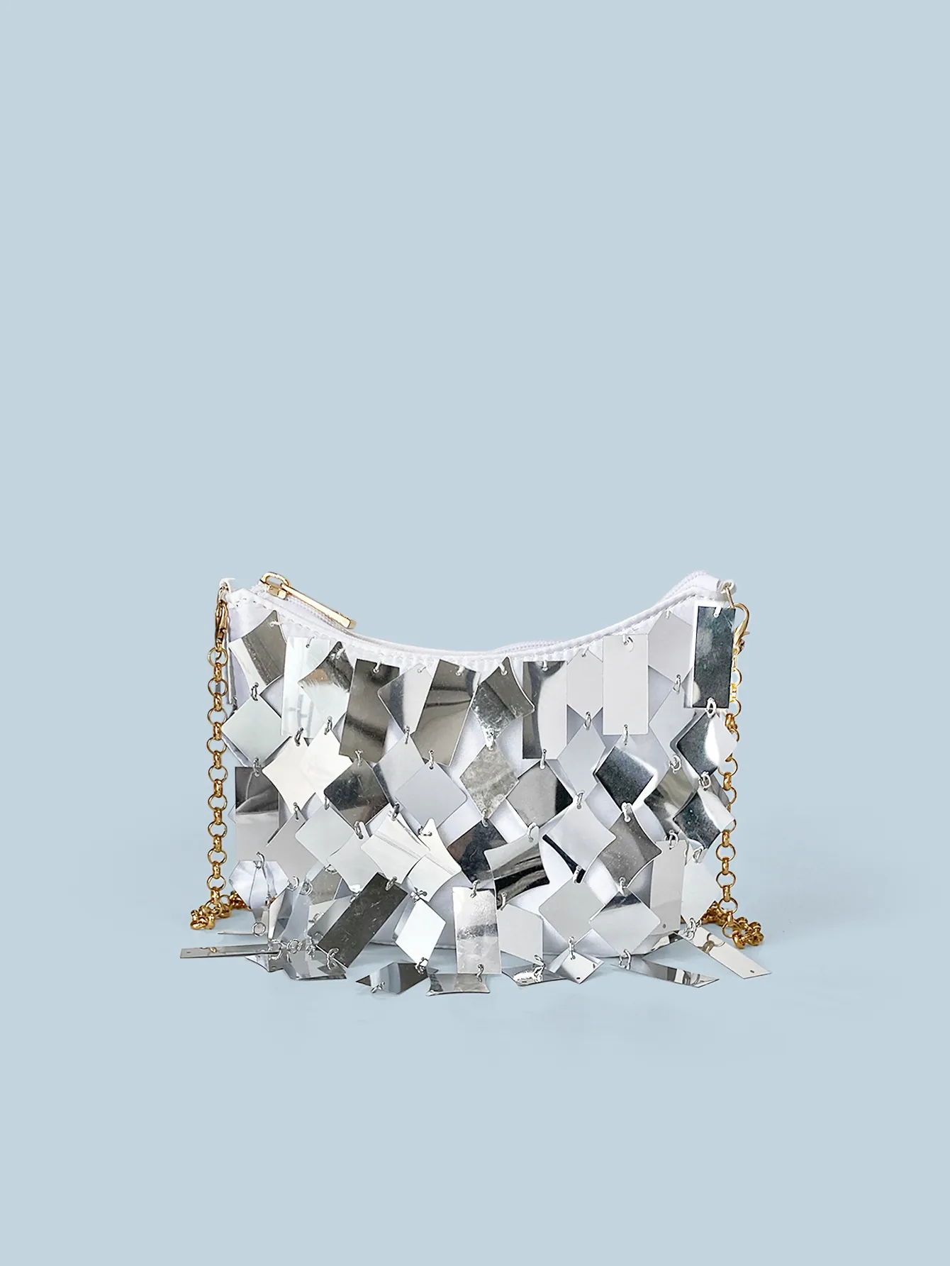 Vintage Silver Sequin Evening Bag For Women Metallic Paillettes Crossbody Bag Gold Chain Shoulder Bag Party Prom Handbag