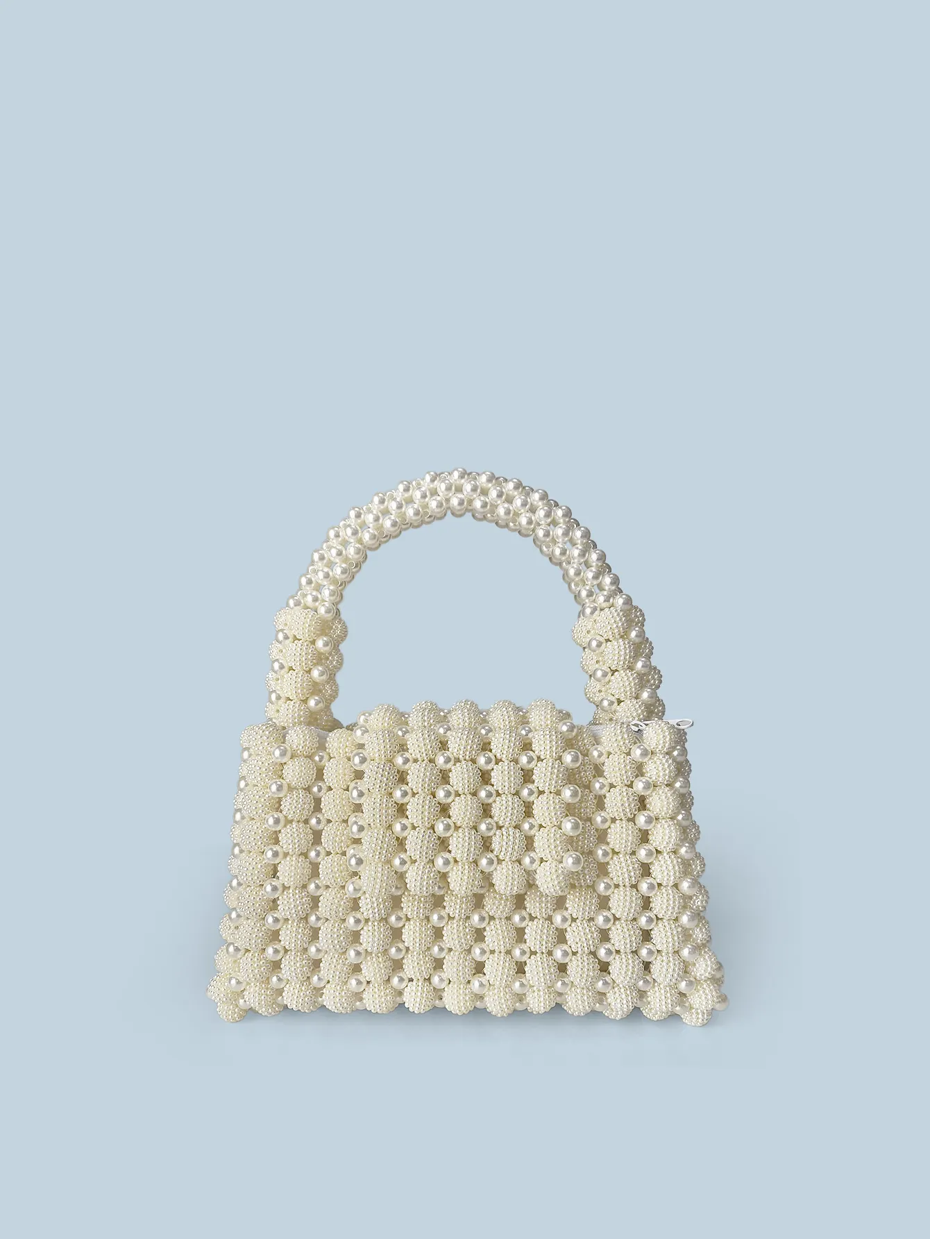 Handmade Faux Artificial Pearl Woven Handbag Elegant White Beaded Evening Bag For Women Wedding Party Luxury Small Tote Bag Accessory