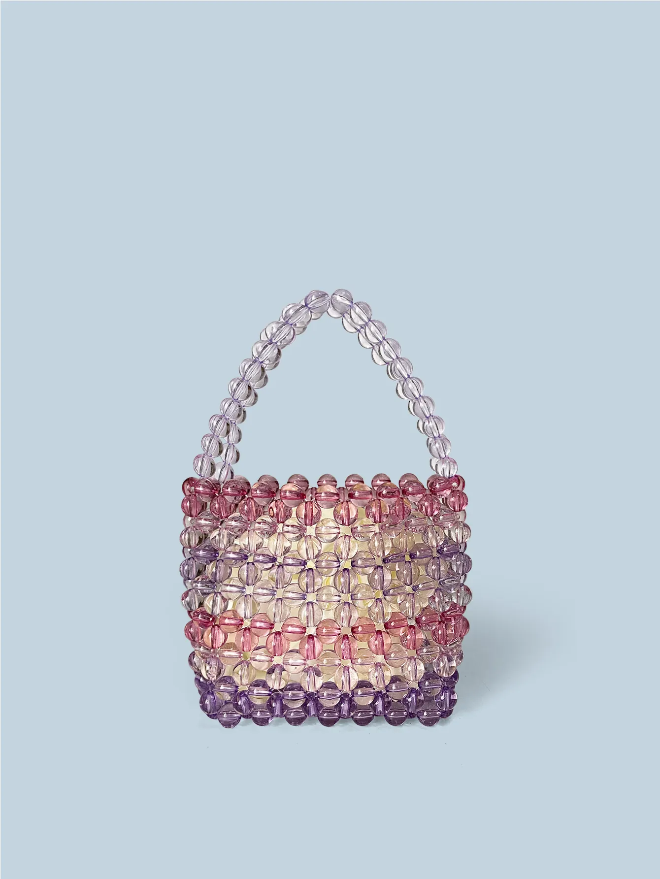 Handmade Beaded Handbag Transparent Acrylic Rainbow Gradient Woven Hollow Mini Bucket Bag For Women Fashion Daily Party