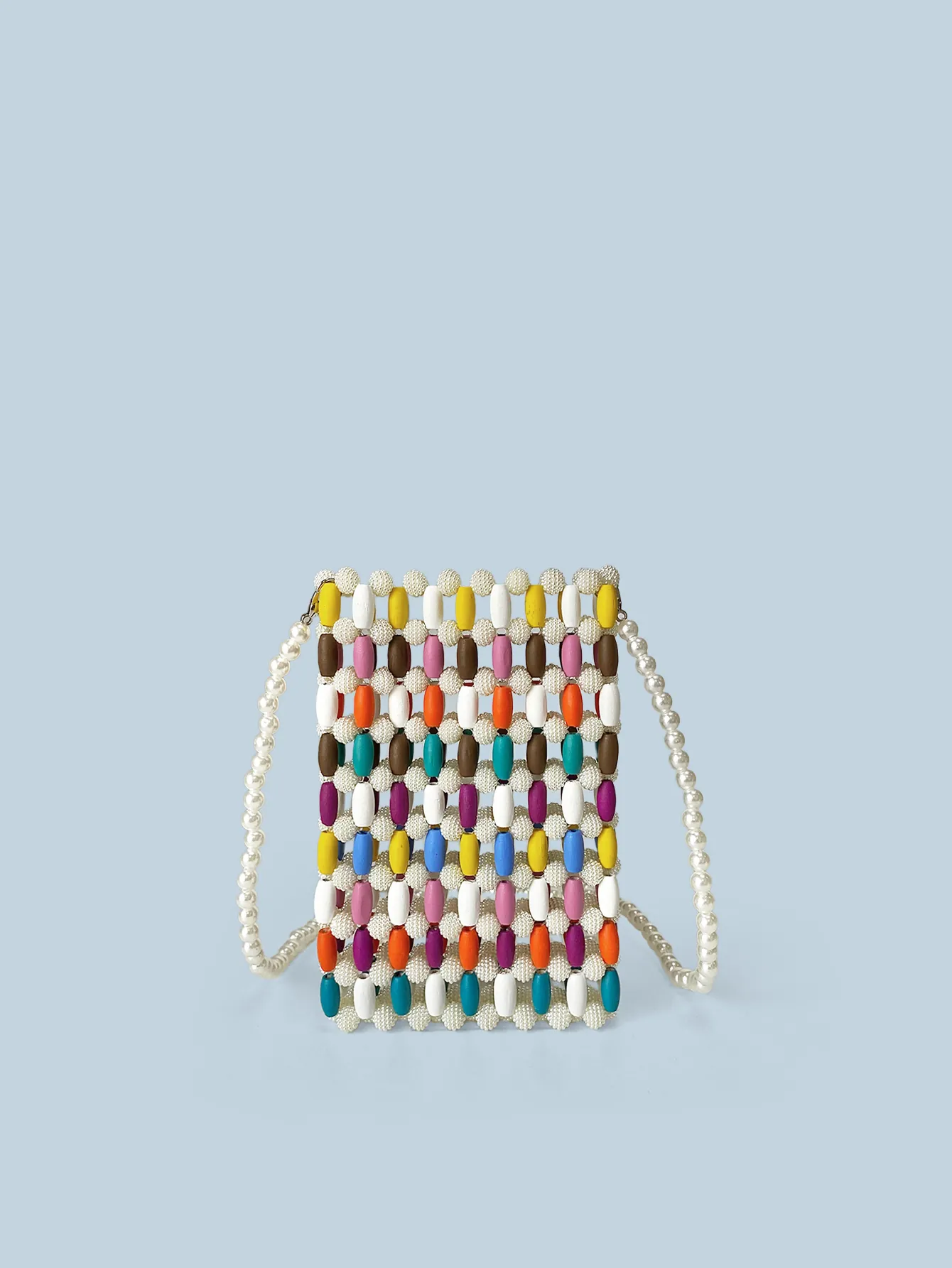 Handmade Colorful Beaded Crossbody Phone Bag With Faux Artificial Pearl Strap Bohemian Vacation Style Cute Mini Handbag For Women