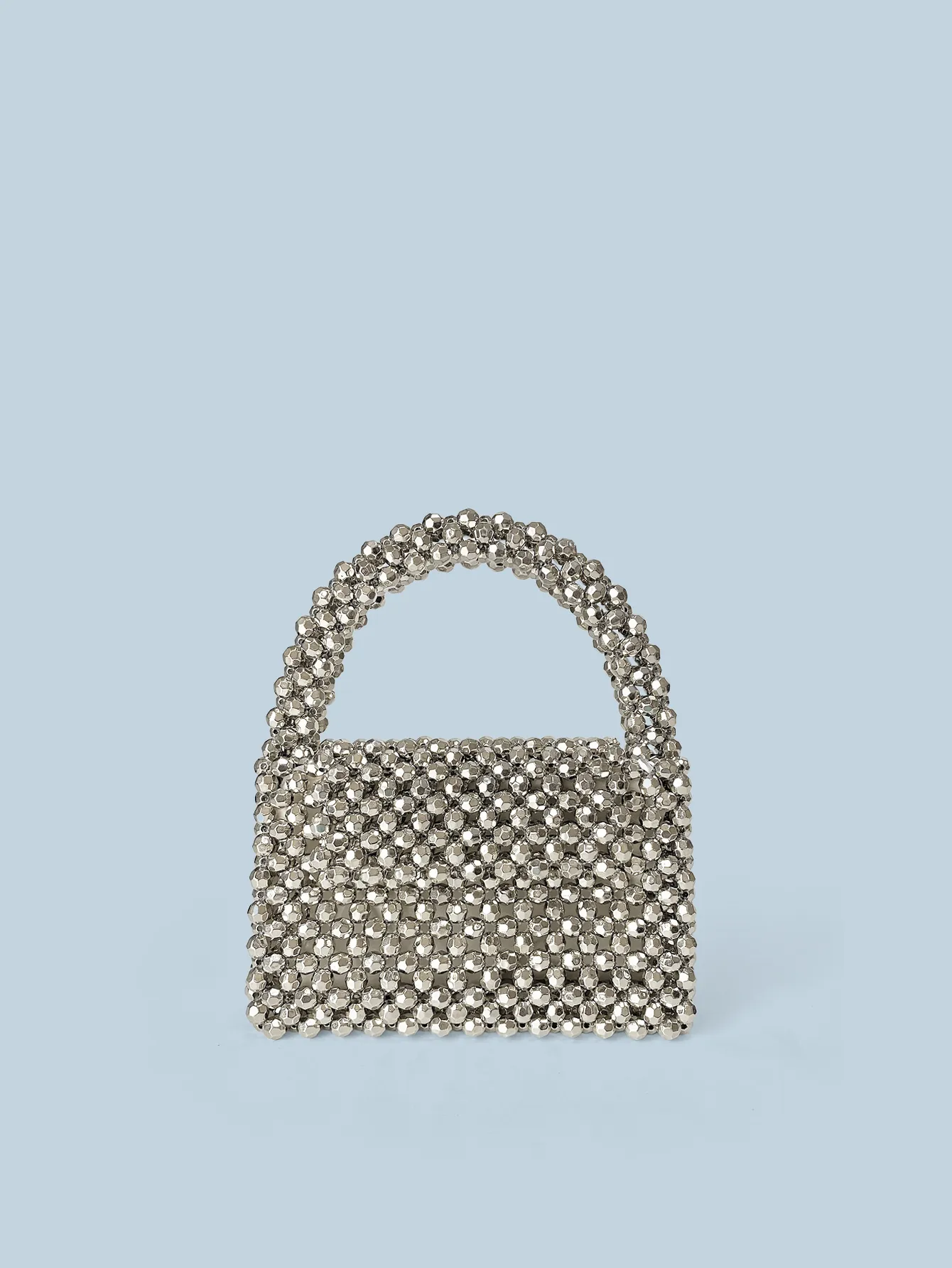 Sac à Main Tissé à la Main avec Perles pour Femmes Argent Acrylique Finition Métallique Sac Enveloppe pour Téléphone Petit Sac de Soirée Carré