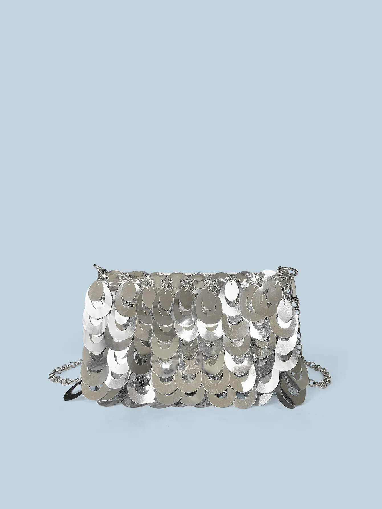 Fashion Silver Sequin Chain Crossbody Bag For Women Metallic Fish Scale Design Evening Shoulder Bag Party Banquet Wedding Handbag