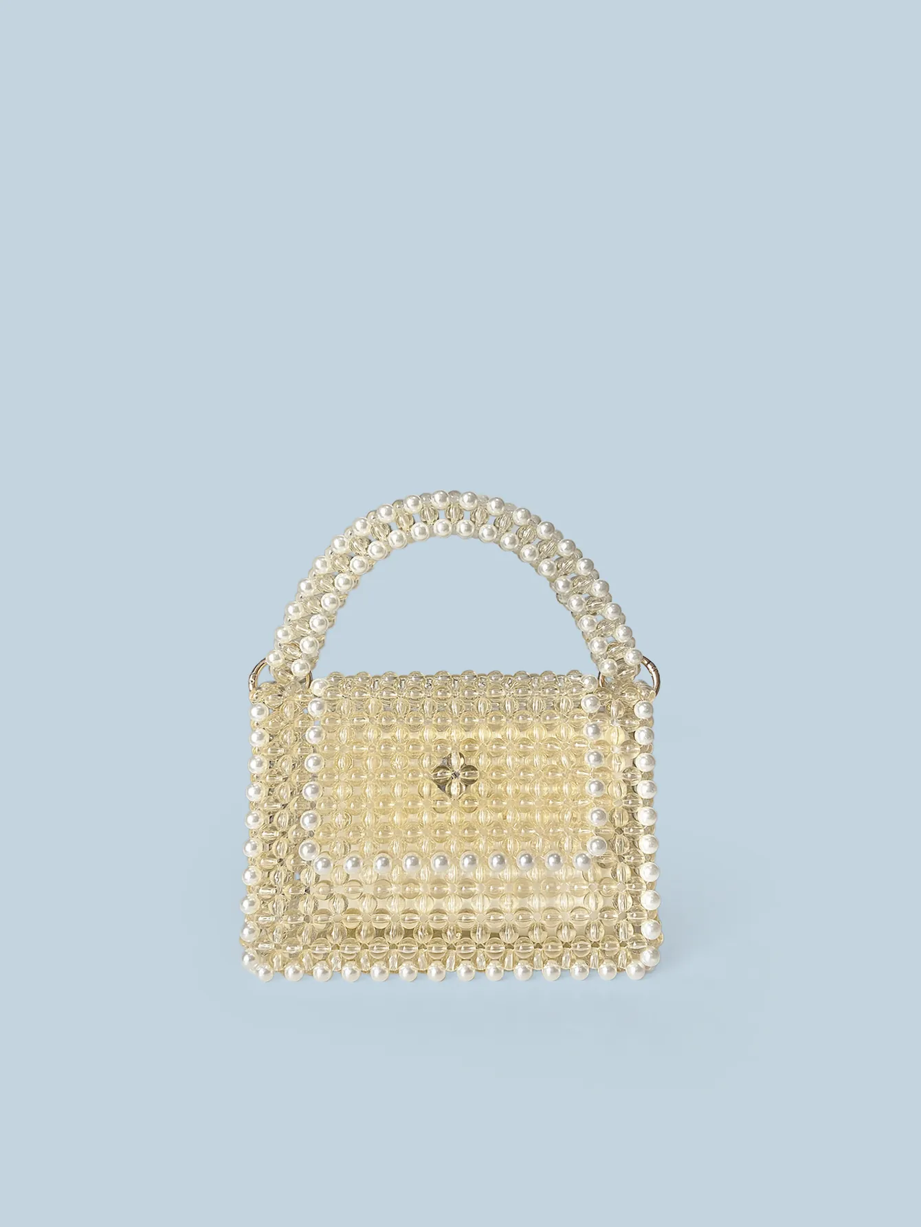 Handmade Acrylic Artificial Pearl Beaded Handbag For Women Sweet Woven Hollow Evening Banquet Bag Luxury Small Square Portable Purse