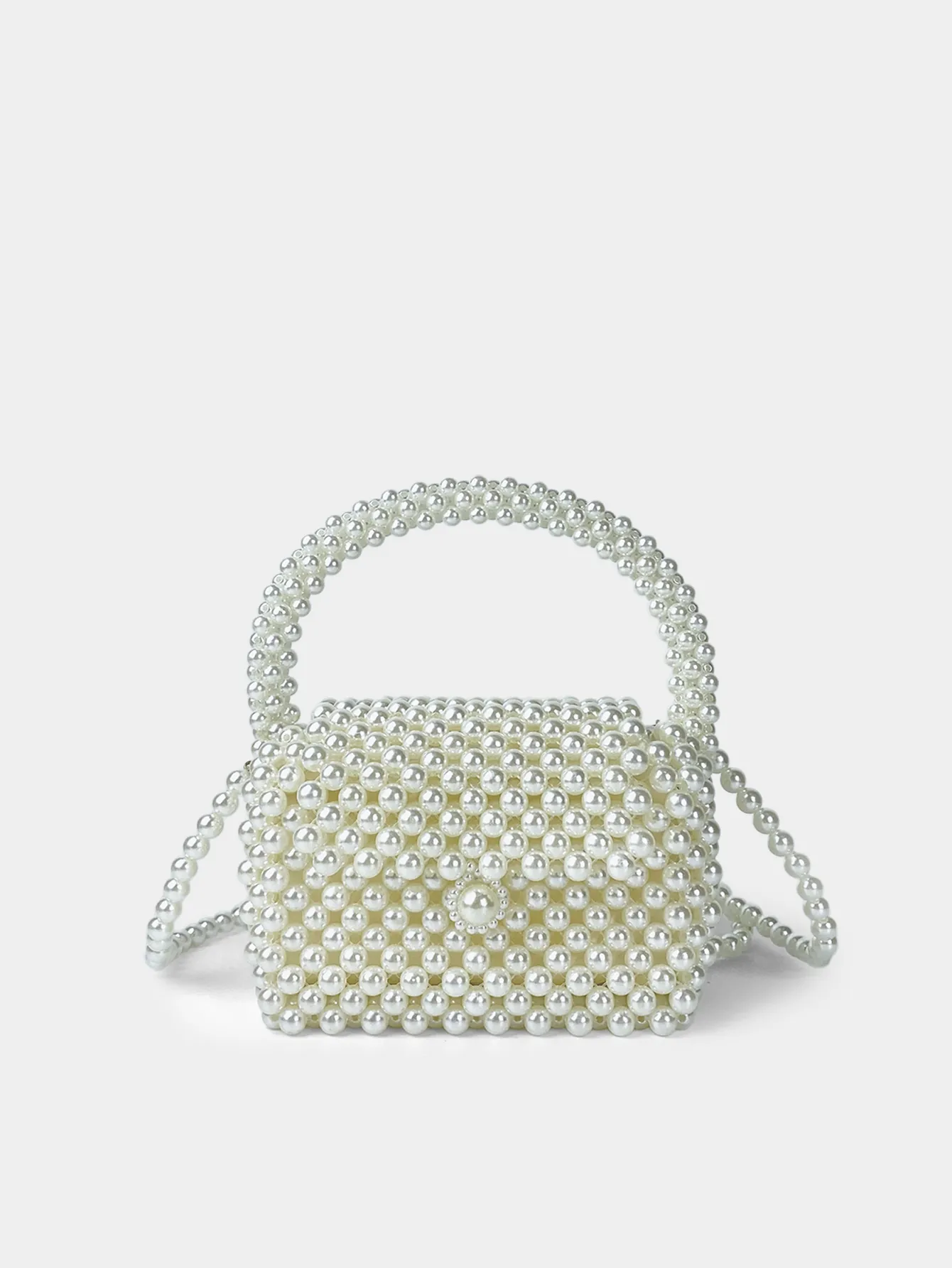 Handgefertigte Künstliche Perlenimitat Handtasche Für Damen Vintage Elegante Kleine Quadratische Umhängetasche Mit Schultergurt