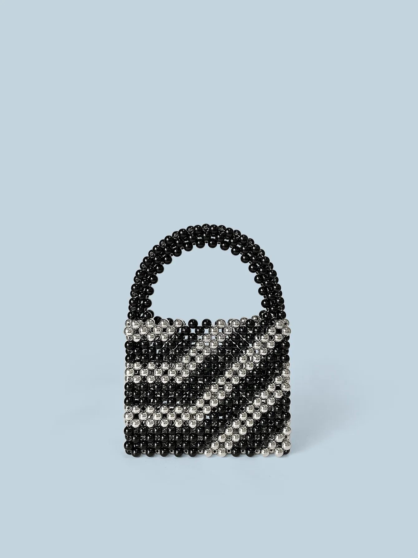 Handmade Beaded Handbag Black Silver Striped Vintage Elegant Evening Bag Women Mini Bucket Bag Fashion Accessory