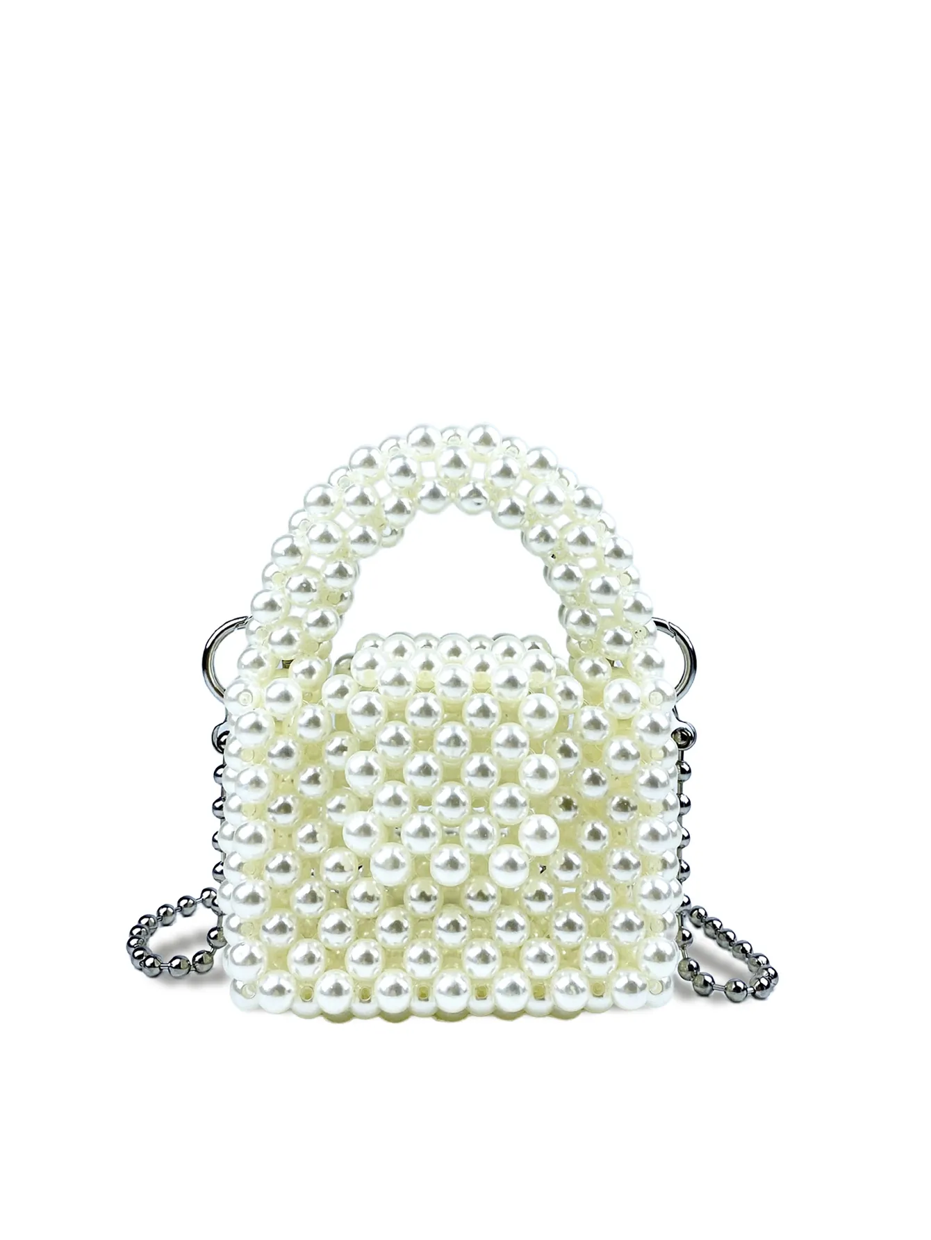 Mini Borsa a Mano con Perline Fatte a Mano con Tracolla in Catena di Metallo Perlato Borsa a Tracolla Quadrata alla Moda per Donna Borsa da Sera per Feste