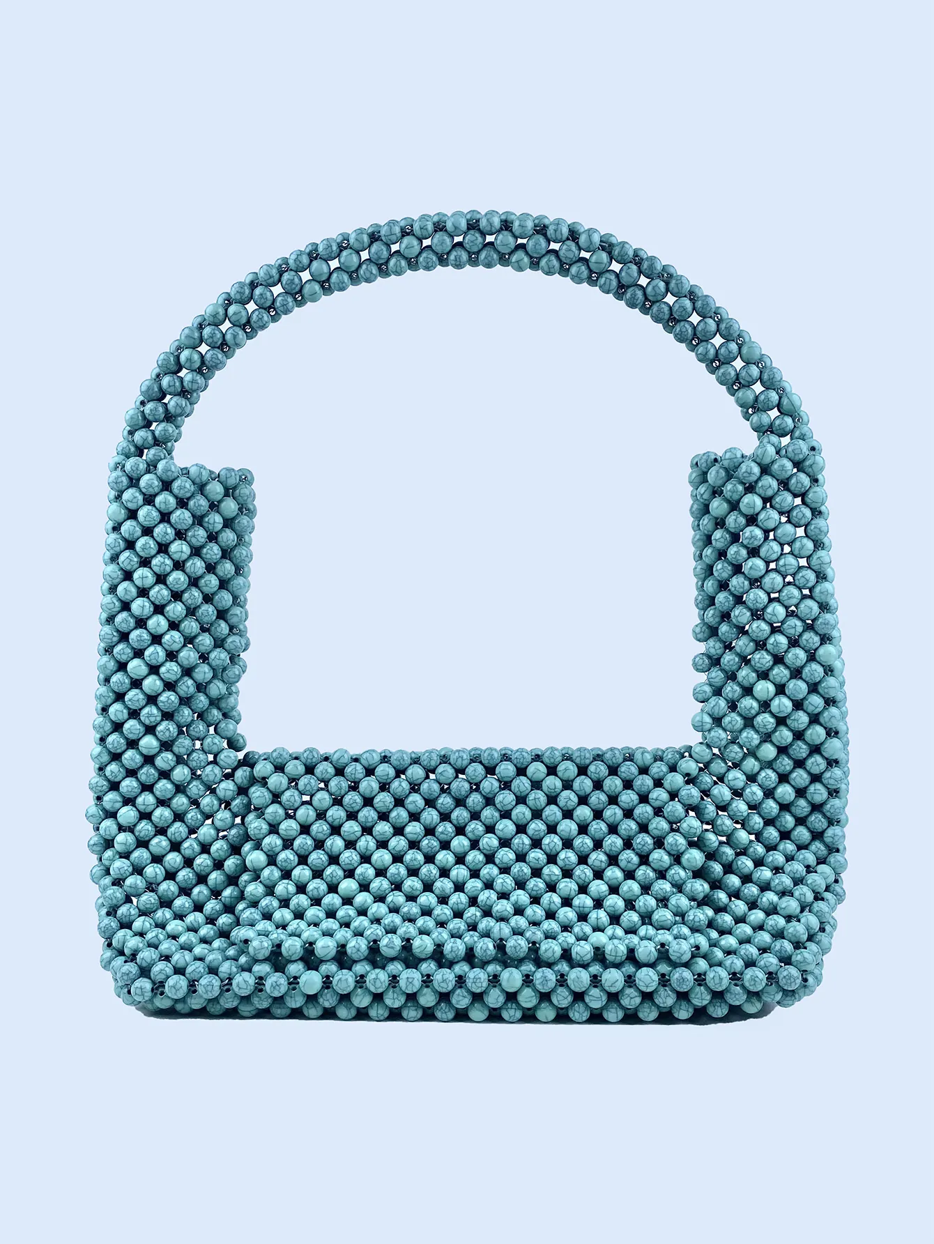 Handmade Beaded Handbag Retro Turquoise Marble Texture Plastic Beads Woven Flap Tote Bag For Women Summer Vacation