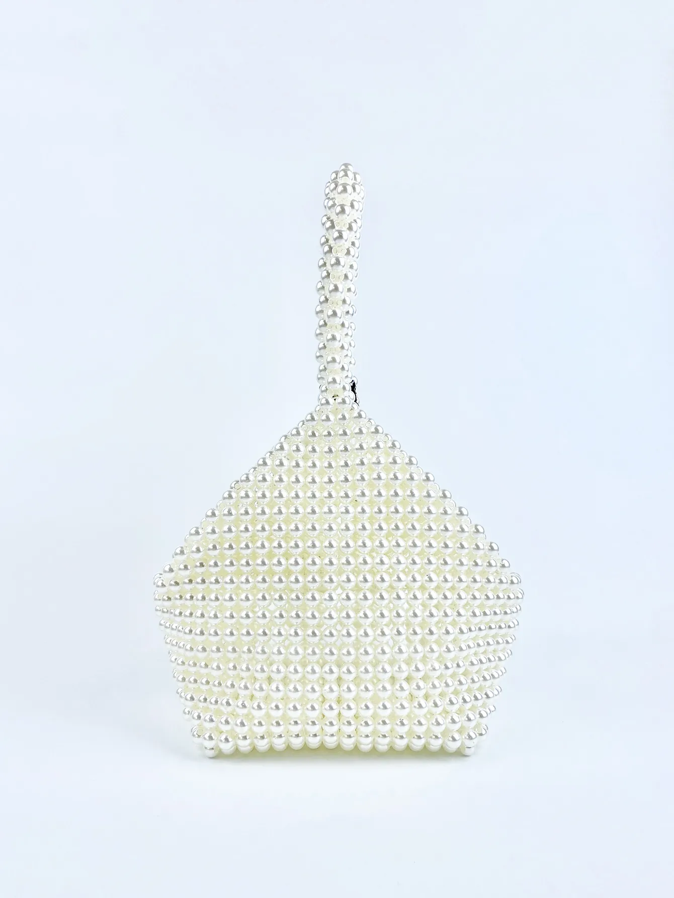 Handmade Beaded Artificial Pearl Handbag For Women Vintage Polygon Woven Top Handle Bag For Wedding Party Elegant Small Purse