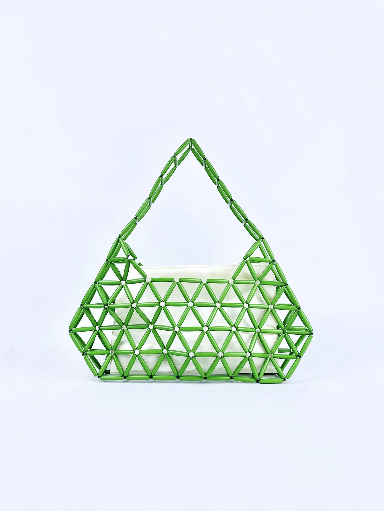 Handmade Beaded Handbag Acrylic Hollow Out Geometric Woven Underarm Bag With Fabric Inner Pouch Fresh Fashion For Women