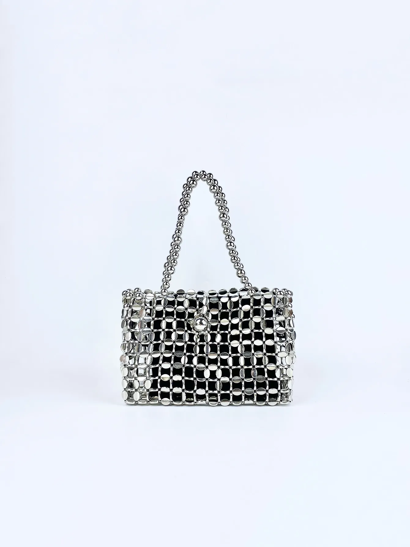 Silver Metal Discs Hand-Beaded Shoulder Bag Retro Hollow Sequin Handbag Elegant Party Evening Pouch For Women
