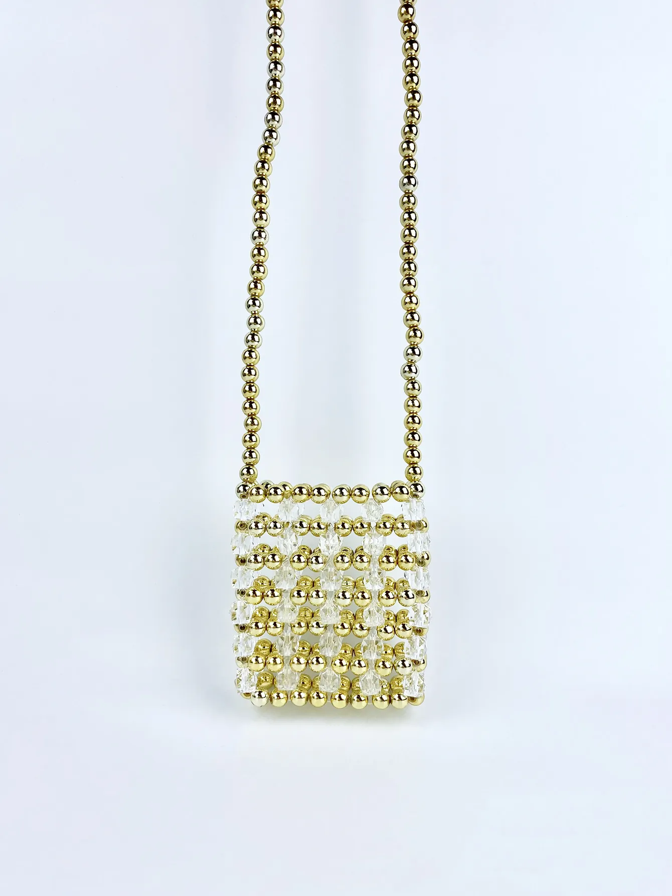 Handmade Beaded Mini Crossbody Bag Acrylic Crystal And Golden Beads Retro Elegant Small Shoulder Bag For Women