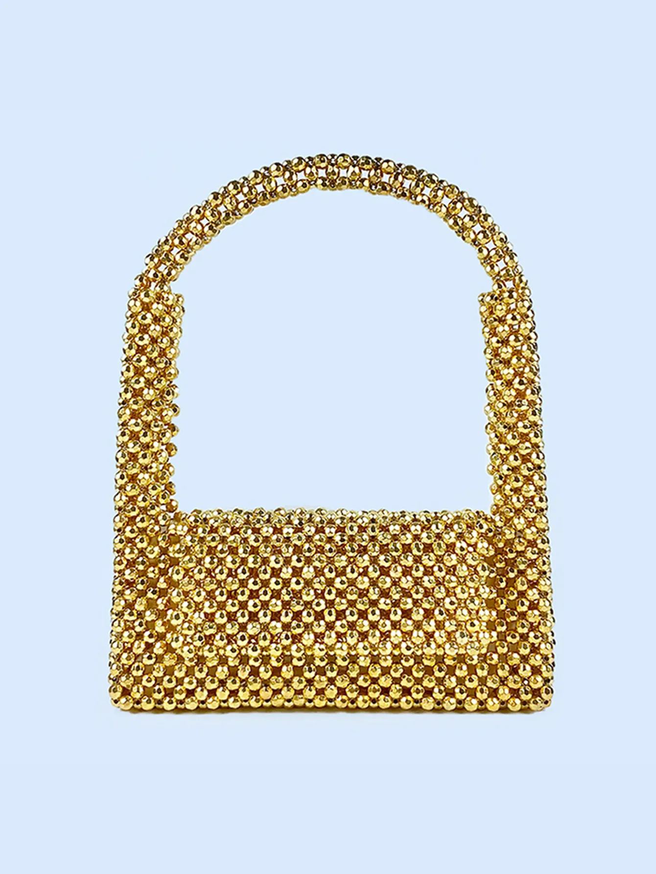Sac À Main À Perles Dorées Tissé À La Main Acrylique Finition Métallique Mode Sac Baguette Évidé Pochette De Soirée Pour Femmes