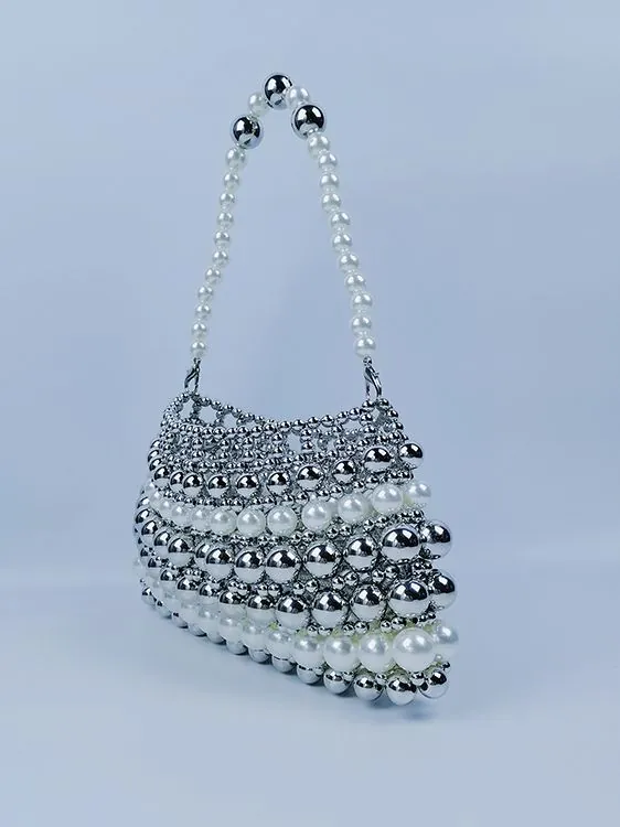 Sac À Main Perlé Fait Main Rétro Fausses Künstliche Perles Sac Fourre-Tout Tissé Bandoulière Acrylique Künstliche Perles Métalliques Pour Femmes