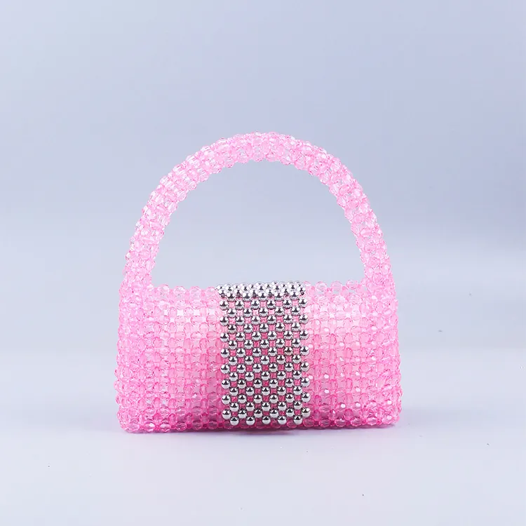 Sac À Main En Künstliche Perles Fait Main Künstliche Perle Acrylique Mini Sac Tissé Bloc De Couleur Rabat Pour Femme Accessoire De Fête Élégant