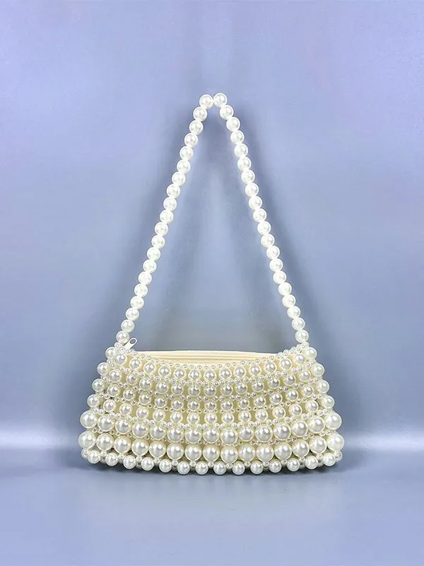 Sac Sous Le Bras En Künstliche Perles Synthétiques Fait Main Sac À Épaule Élégant Style Français Avec Fermeture Éclair Pour Femme