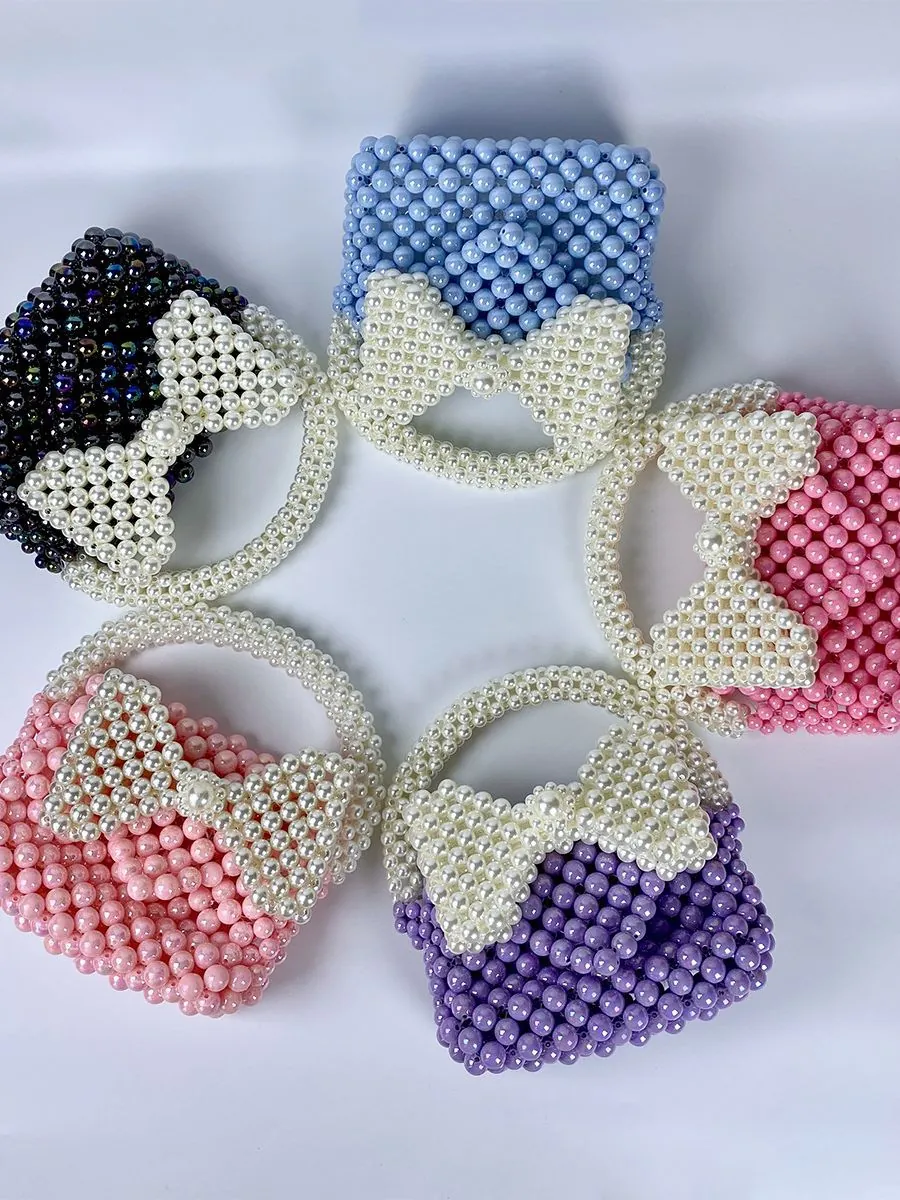 Handgemaakte Kralen Parel Handtas Vrouwen Zoete Strik Mini Prinsessenstijl Acryl Geweven Avondtas Feest Bruiloft Sieraden