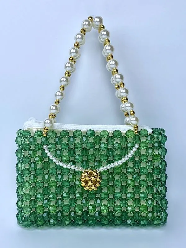 Mini Sac À Main Perlé Fait Main Pour Femmes En Künstliche Perles Acryliques Avec Poignée En Künstliche Perles Style Doux Frais Fermeture Éclair