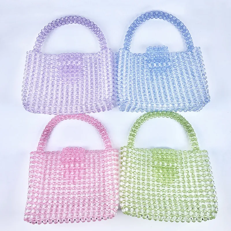 Handmade Acrylic Beaded Handbag Woven Candy Color Small Tote Bag Transparent Sweet Girly Accessory For Women