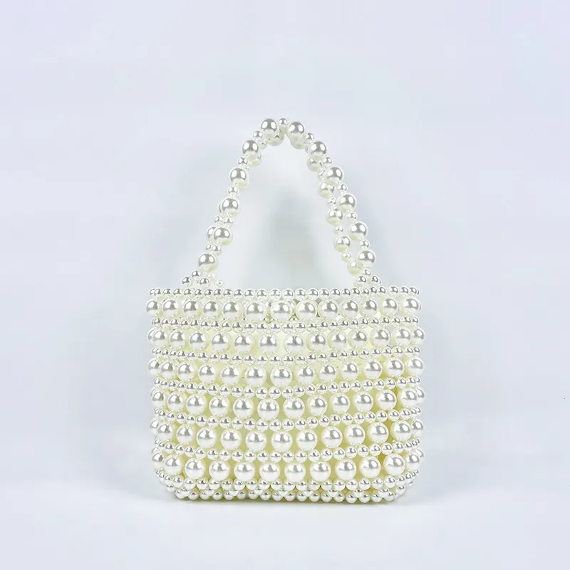 Handmade Woven Imitation Artificial Pearl Handbag For Women Elegant French Style Beaded Evening Bag For Wedding Party