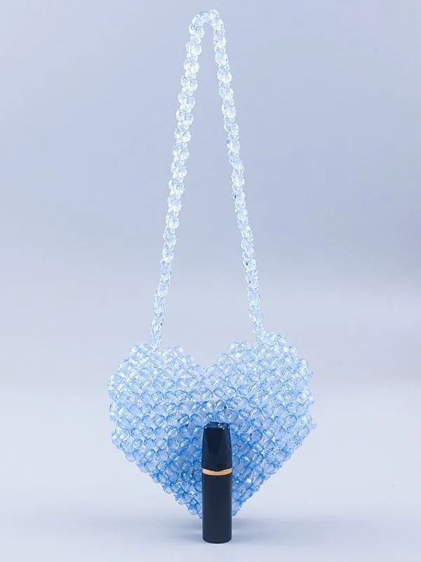 Handmade Beaded Heart Shaped Crossbody Bag Acrylic Woven Mini Shoulder Bag For Women Girls Cute Y2K Style