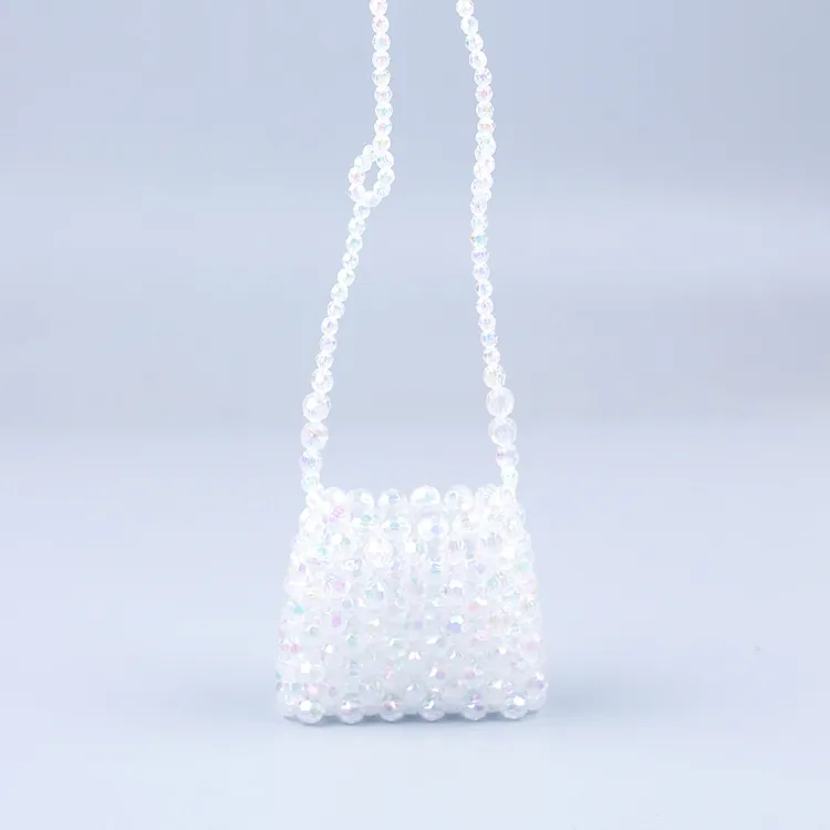 Mini Sac Bandoulière Perlé à la Main Irisé pour Femme Acrylique Transparent Tissé Petit Sac pour Écouteurs Cadeau