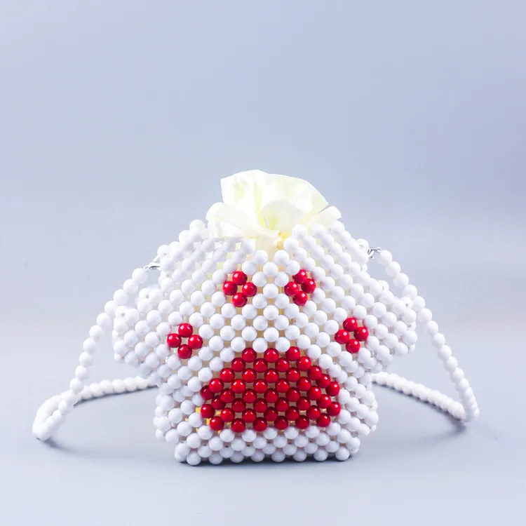 Handmade Beaded Crossbody Bag Acrylic Cat Paw Shape Drawstring Satin Liner Cute Cartoon Shoulder Purse For Women Girls