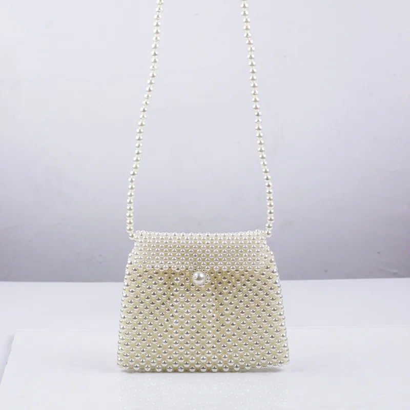 Elegant Hand-Beaded Artificial Pearl Crossbody Bag Dumpling Shape Shoulder Purse For Women Party Wedding Evening Retro
