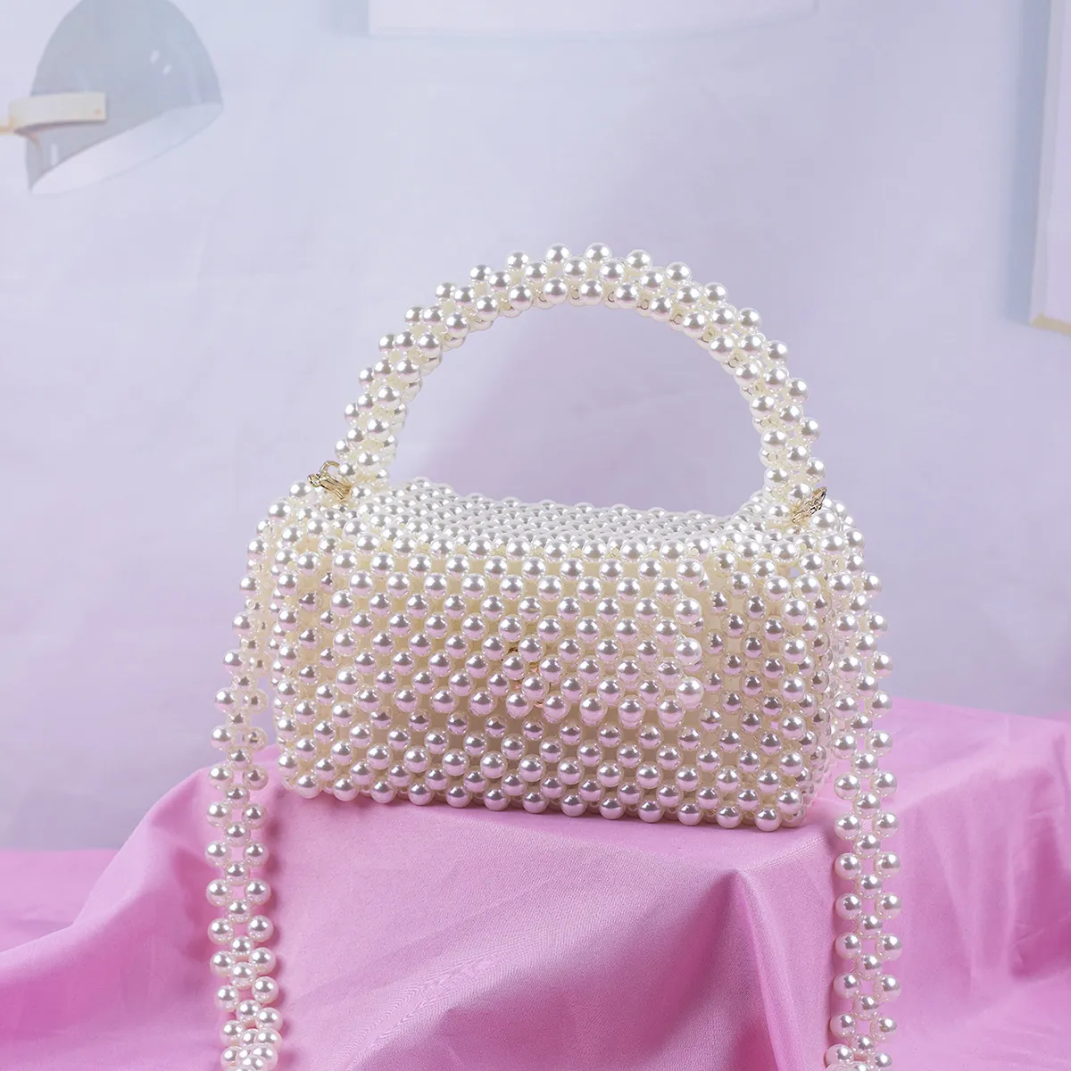 Sac À Main Élégant Pour Femme Tissé À La Main Künstliche Perles Acryliques Sac À Épaule Bandoulière Pour Mariage Fête Forme D'Oreiller